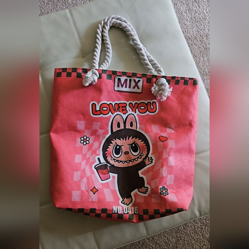 Mix Labubu Pink Graphic Tote Bag
